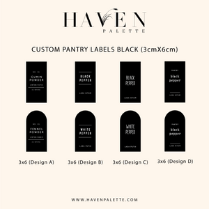 Custom Pantry Labels BLACK (3x6)